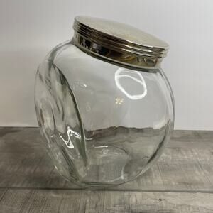 Vintage Large General Store Glass Slanted Tilt Penny Candy Jar Chrome Lid